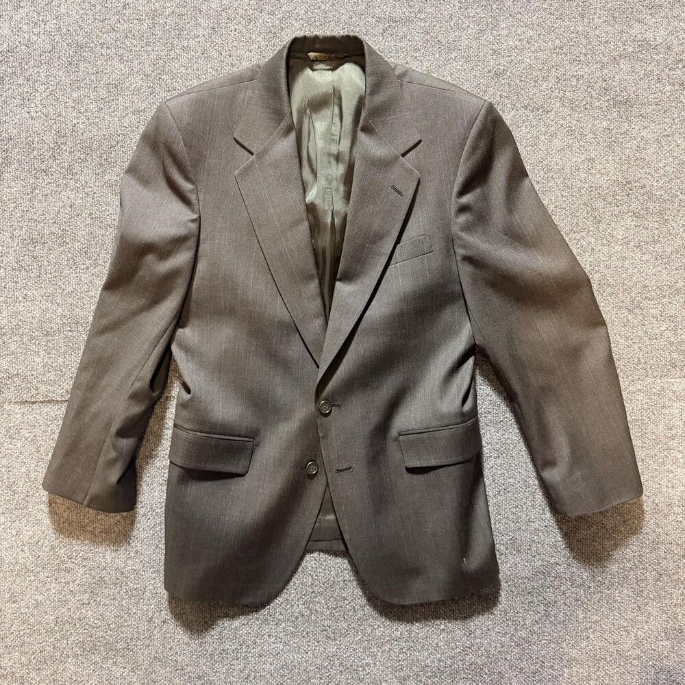 Botany 500 Suit Jacket Mens 40R Gray Stripe Two Button Classic Fit Notch Lapel